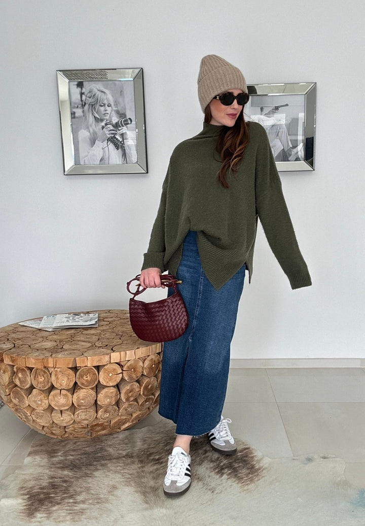 Rollkragenpullover aus Alpaka- Khaki