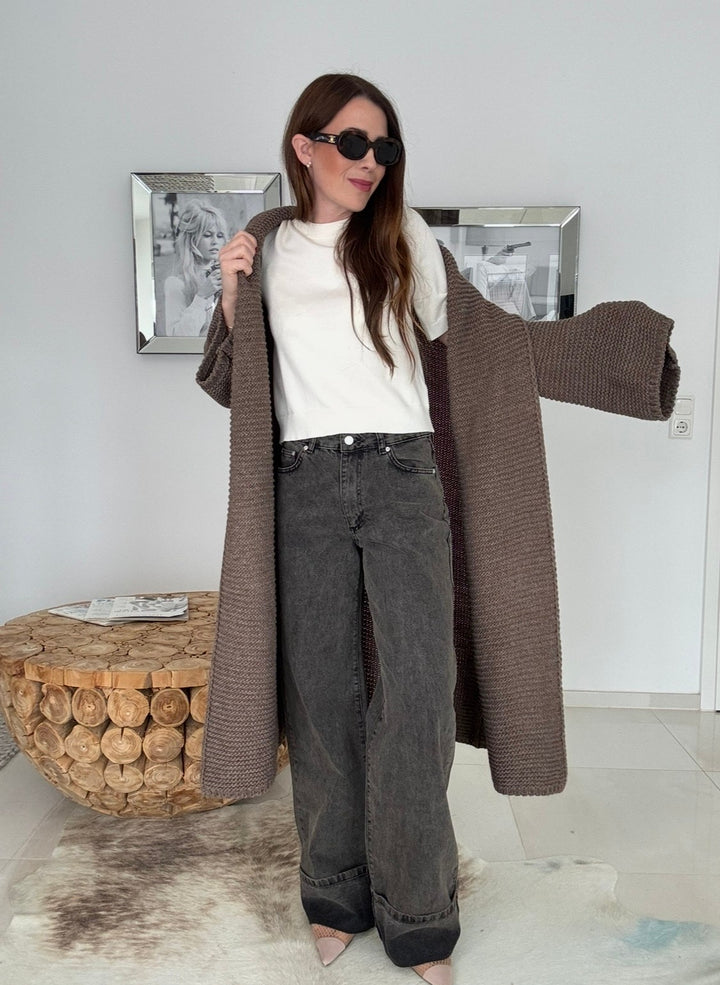 Grobe Oversize-Strickjacke - Schoko