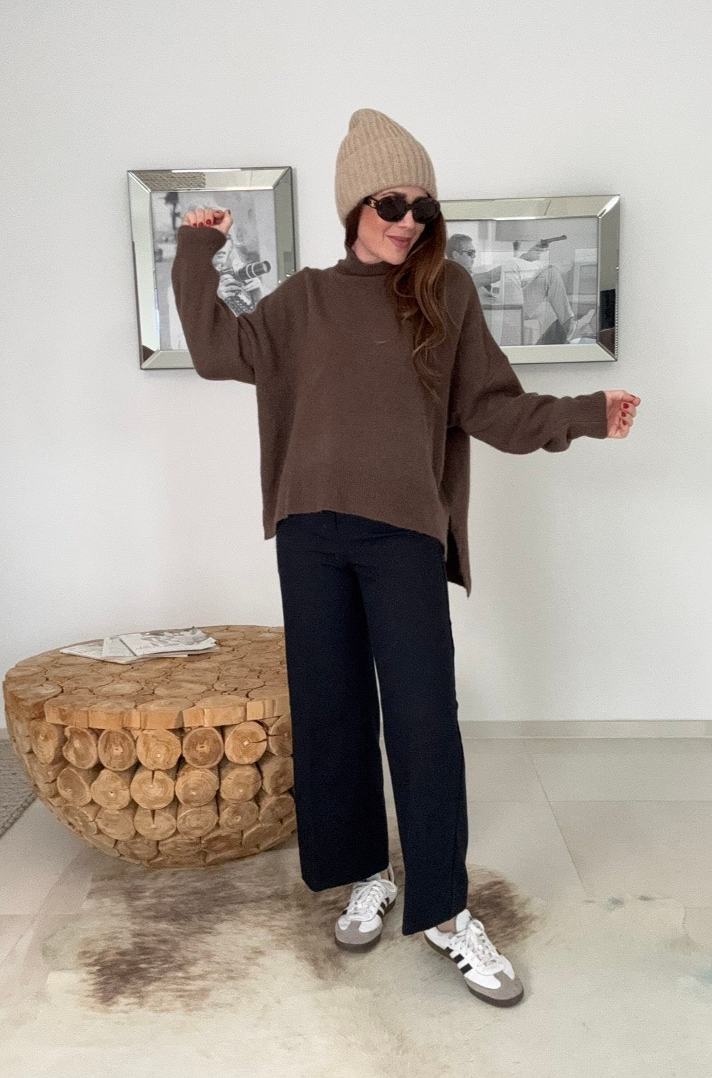 Rollkragenpullover aus Alpaka- Schoko