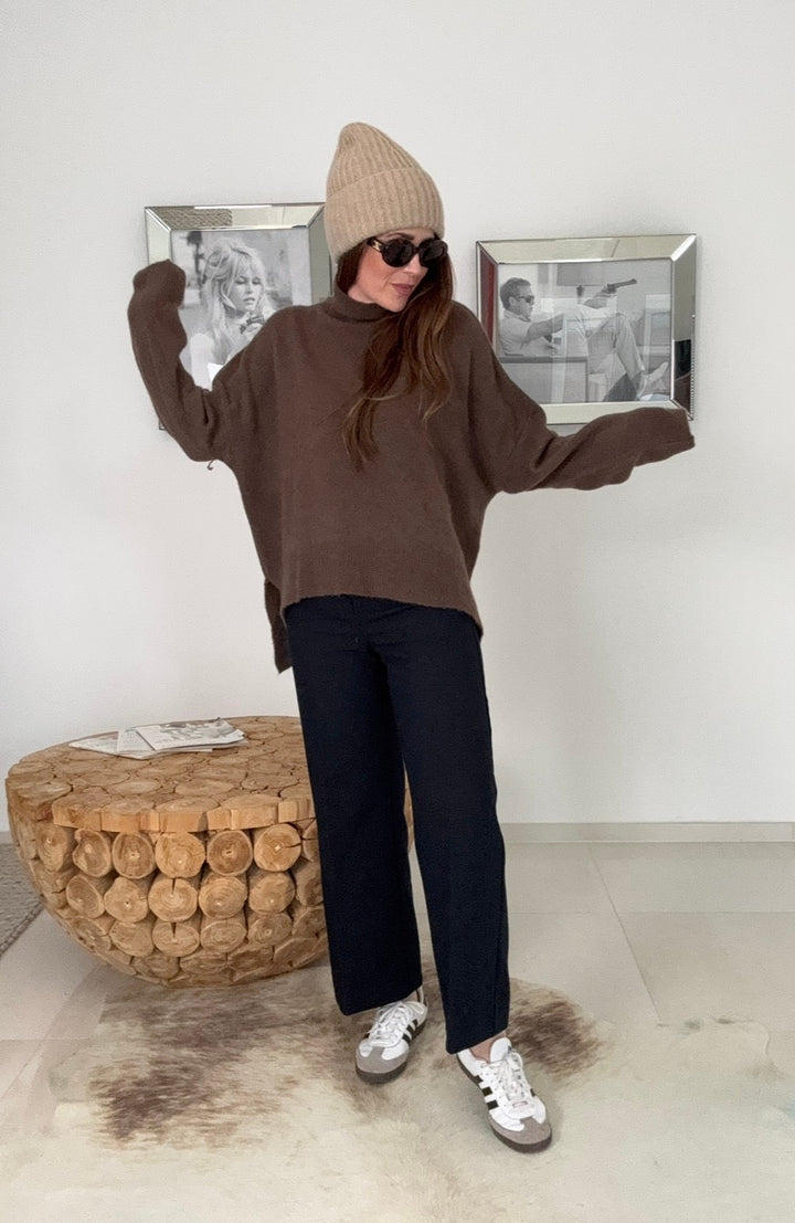 Rollkragenpullover aus Alpaka- Schoko