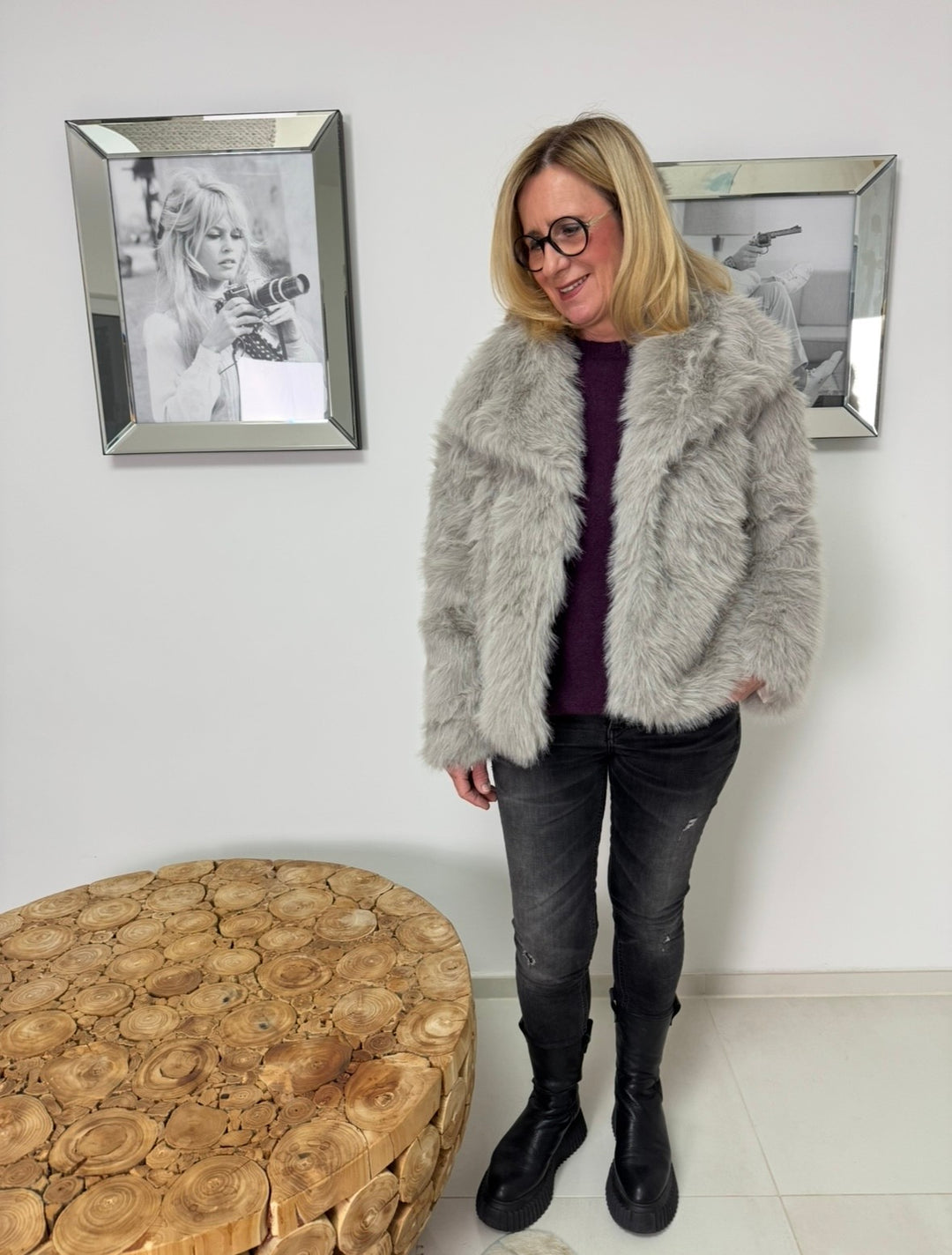 Jacke aus Kunstfell - Taupe