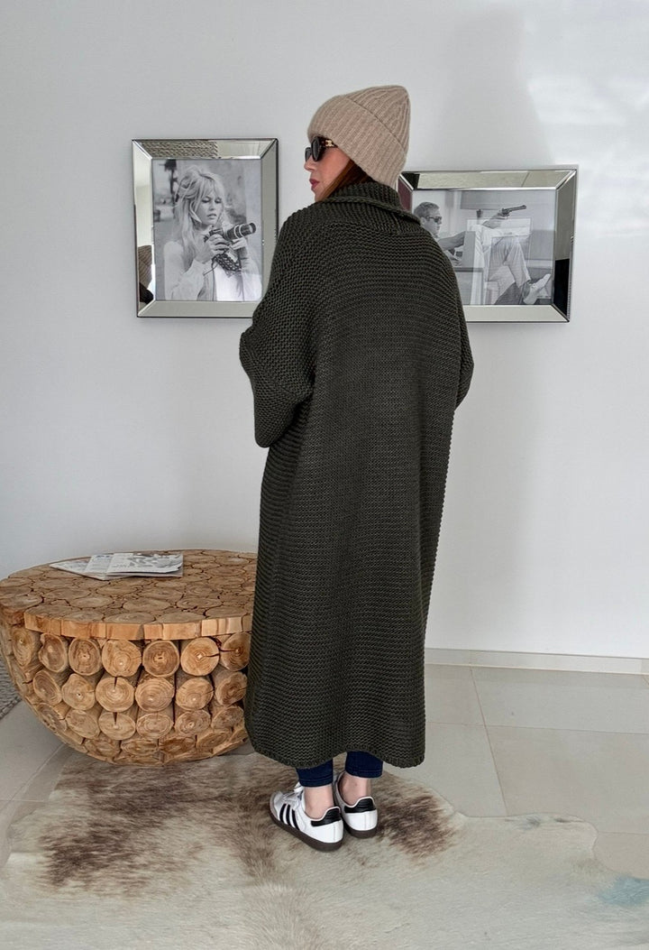 Grobe Oversize-Strickjacke - Khaki