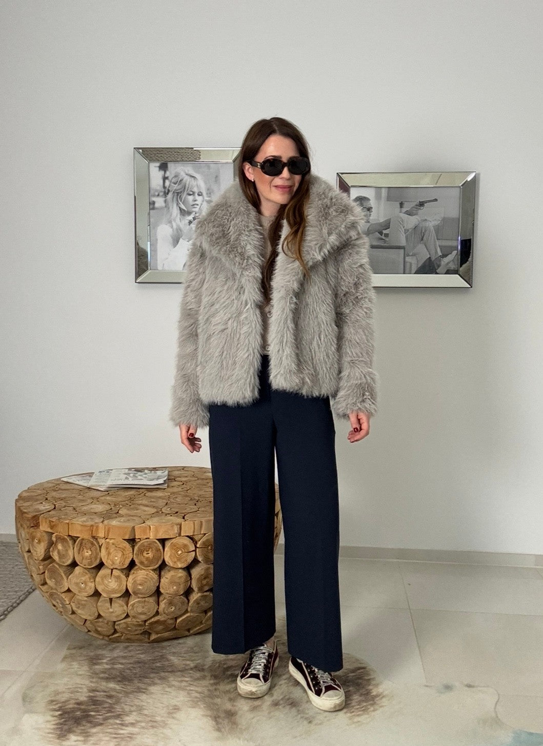 Jacke aus Kunstfell - Taupe
