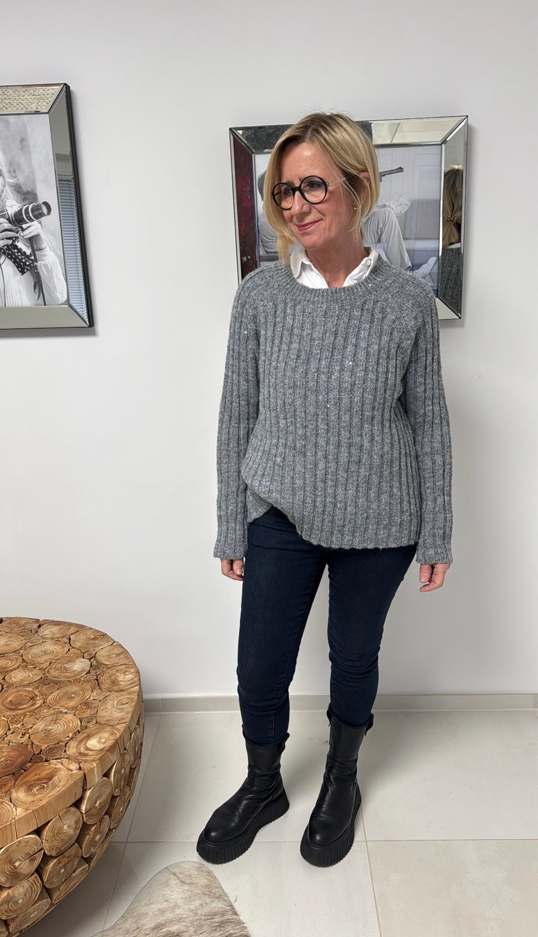 Pullover mit Glitzer - Grau