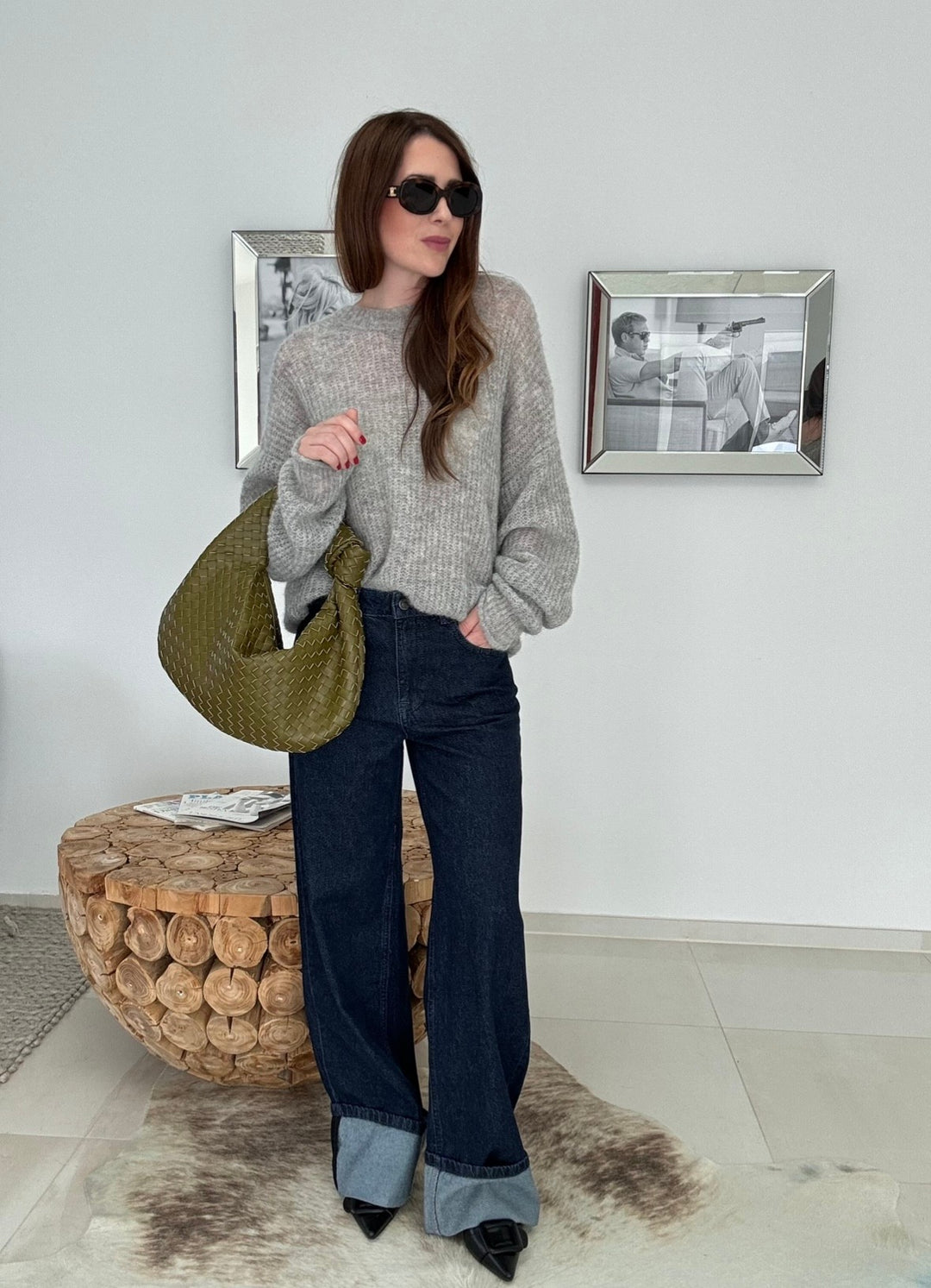 Weite Jeans mit Umschlag - Blau