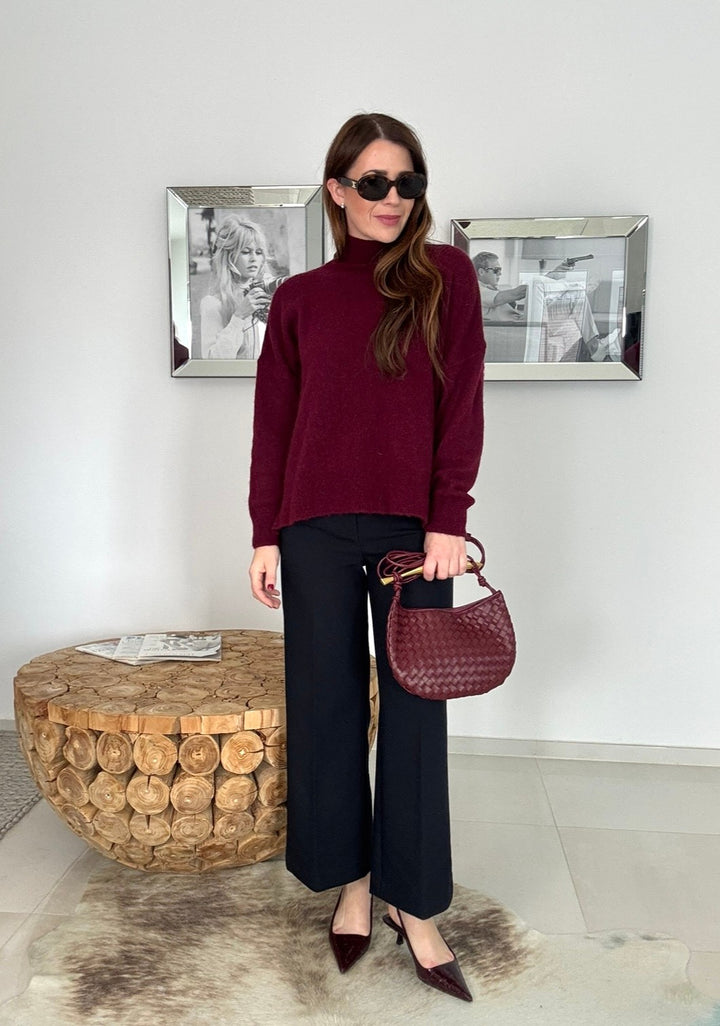Rollkragenpullover aus Alpaka- Bordeaux