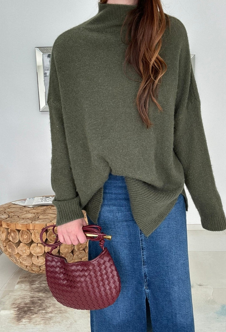Rollkragenpullover aus Alpaka- Khaki