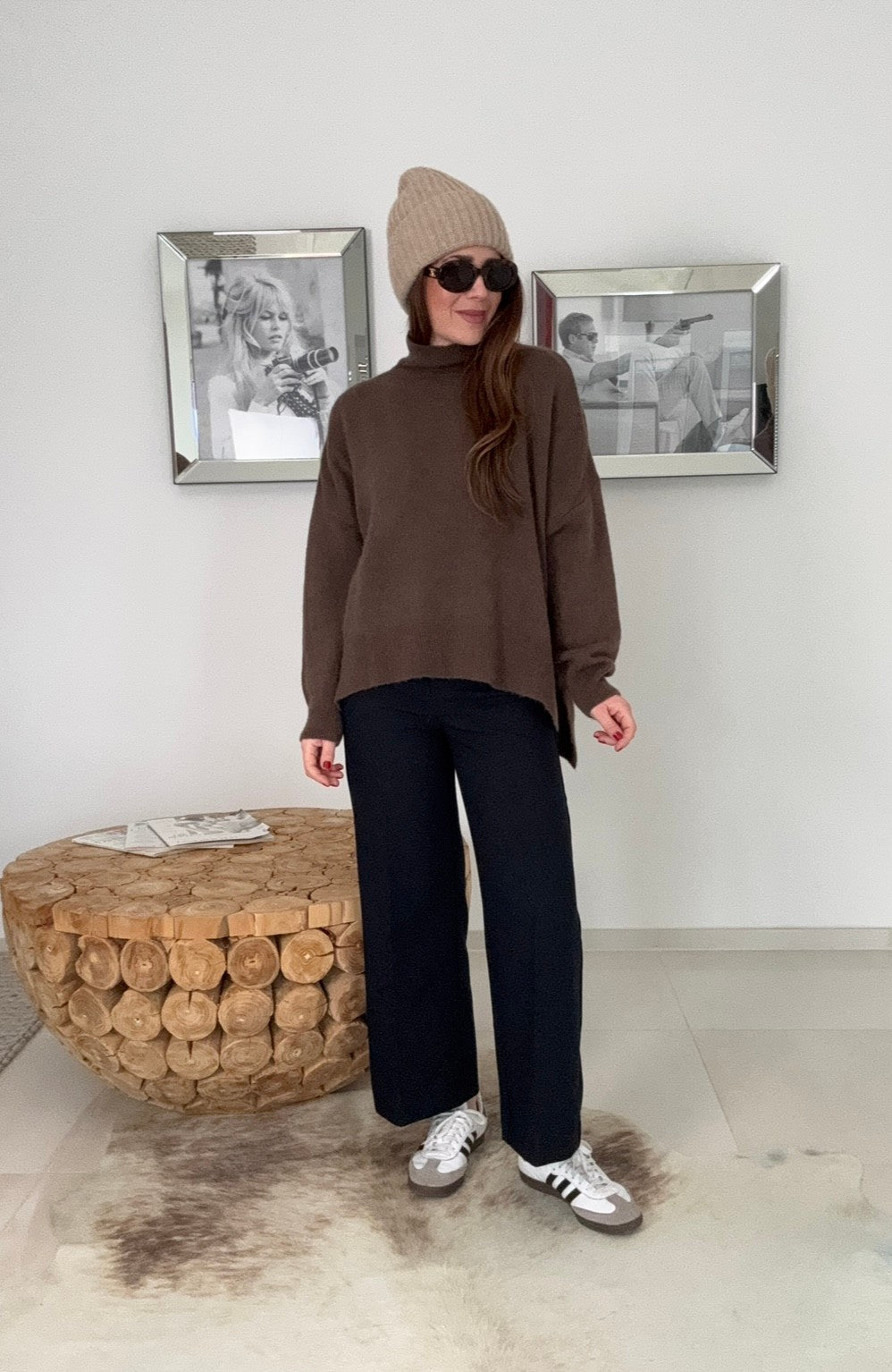 Rollkragenpullover aus Alpaka- Schoko