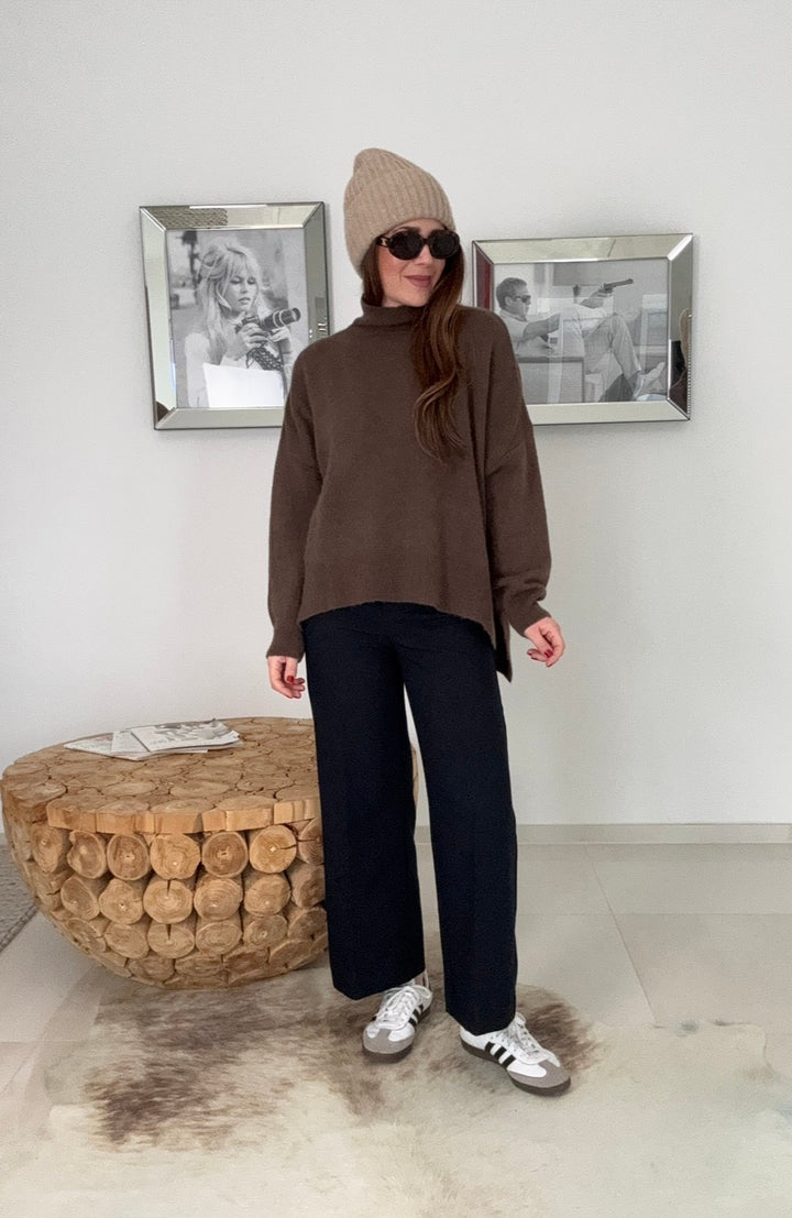 Rollkragenpullover aus Alpaka- Schoko