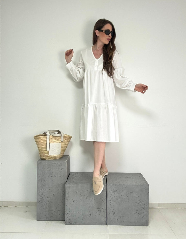 Midi-Blusenkleid - Weiß