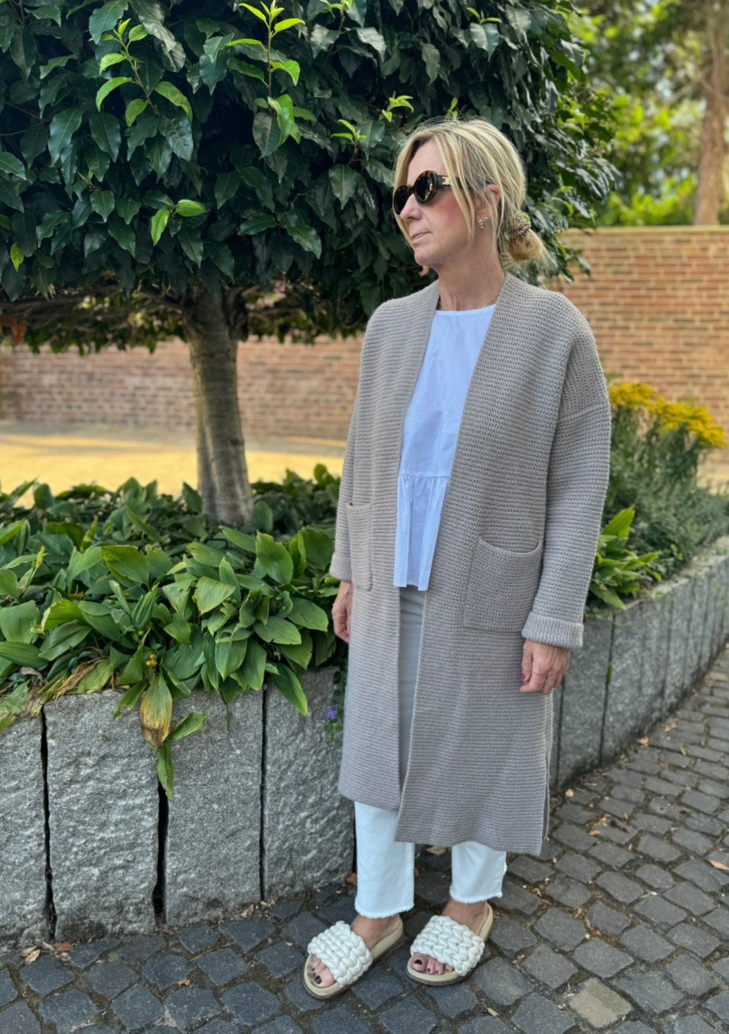Maxi-Strickjacke - Taupe