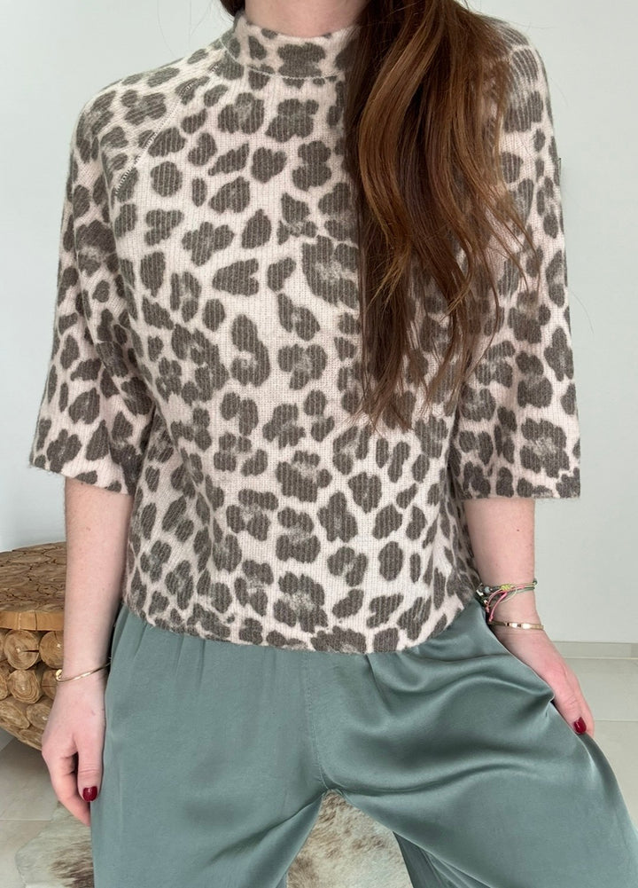 Strickshirt mit Print - Khaki