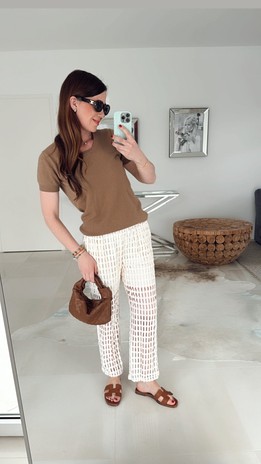 Hose mit Lochmuster - Creme
