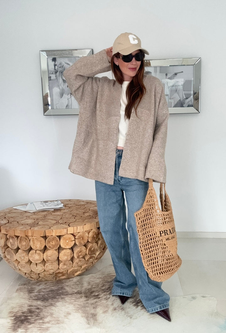 Oversize Strickjacke - Taupe