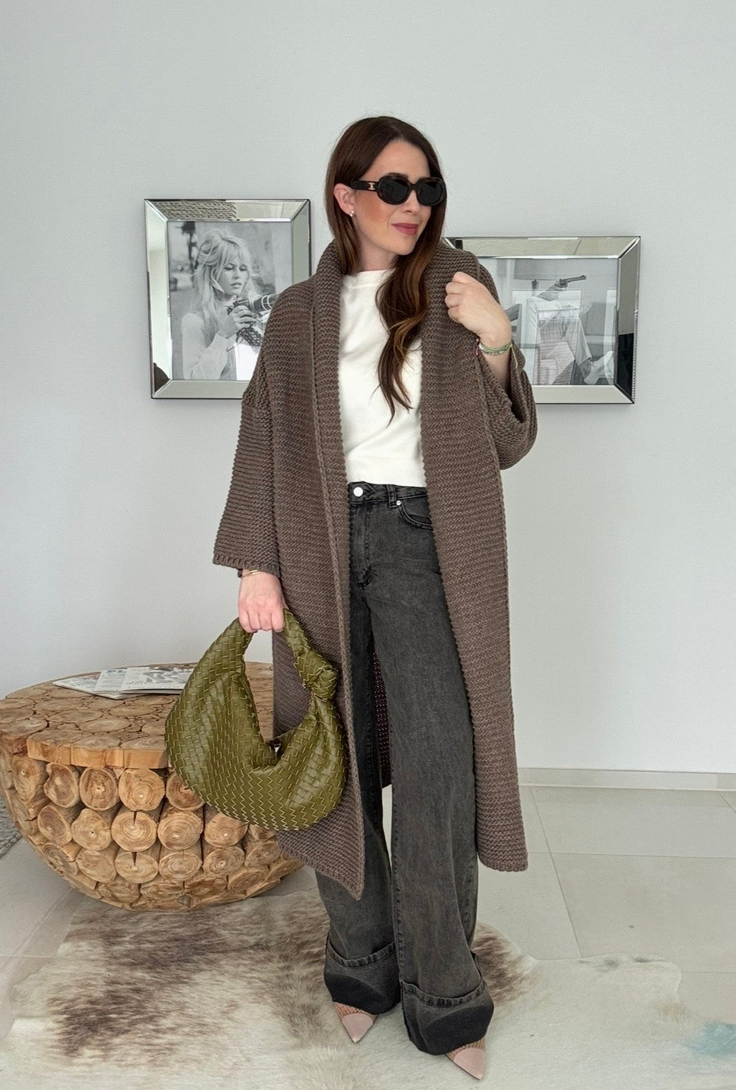 Grobe Oversize-Strickjacke - Schoko
