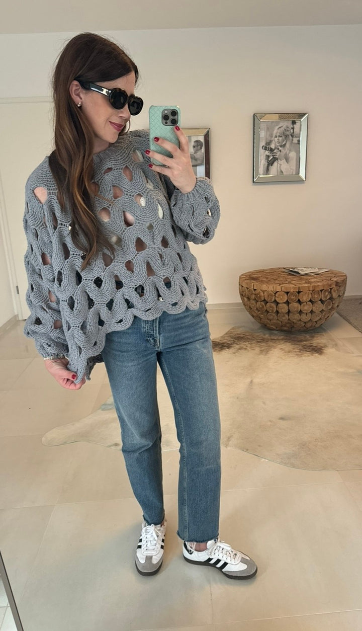 Lochstrickpullover - Grau
