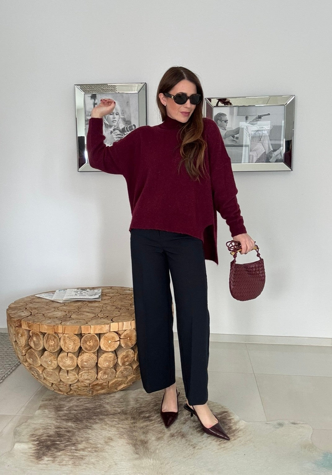 Rollkragenpullover aus Alpaka- Bordeaux