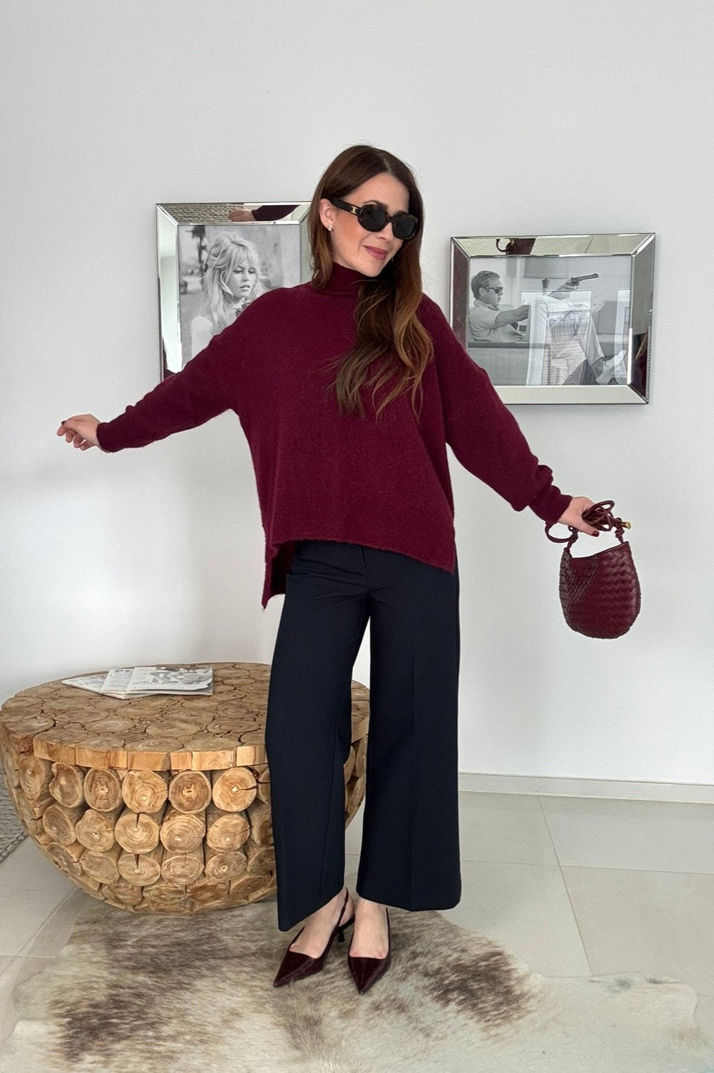 Rollkragenpullover aus Alpaka- Bordeaux