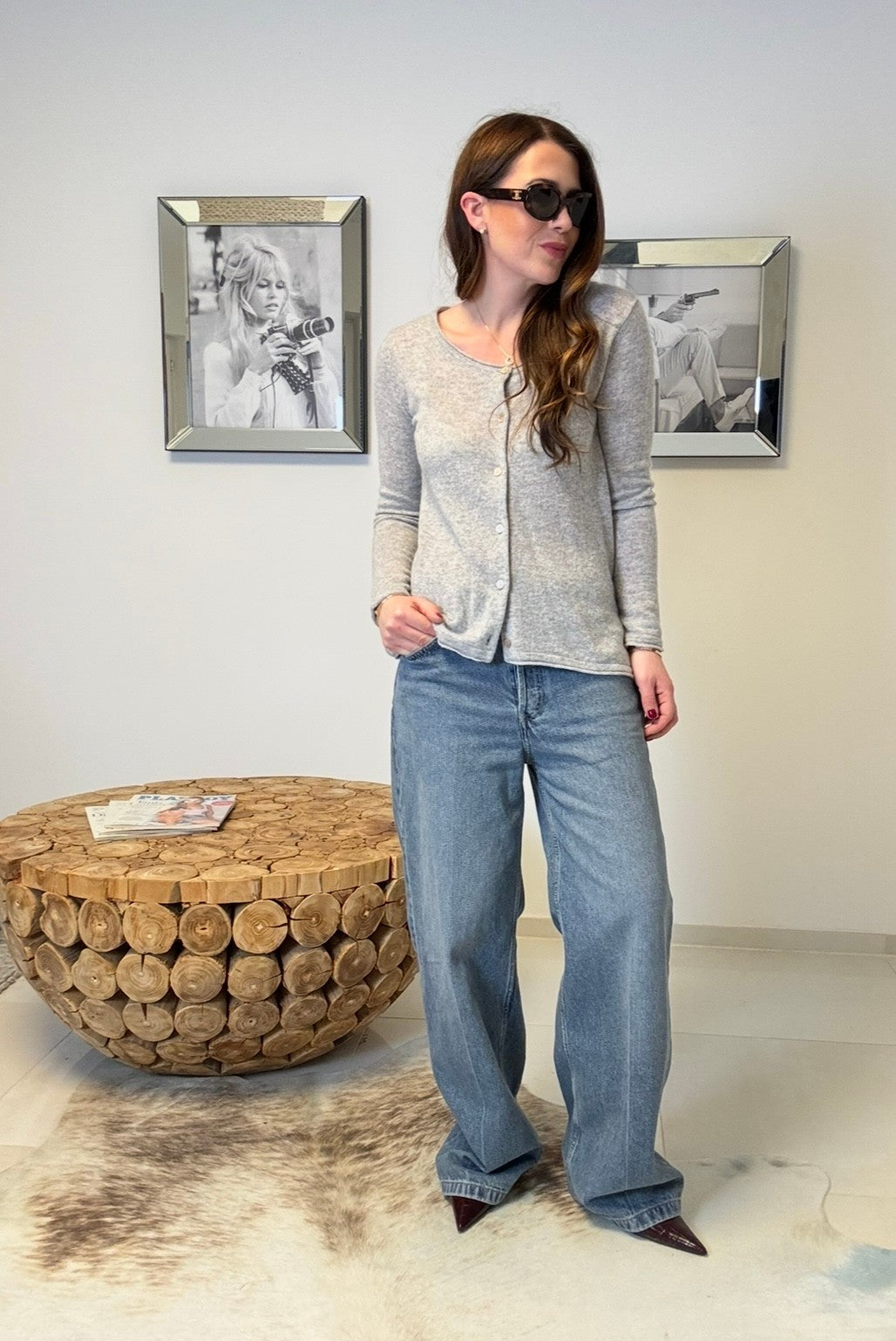 100% Kaschmir Cardigan - Grau (Mini Loch)
