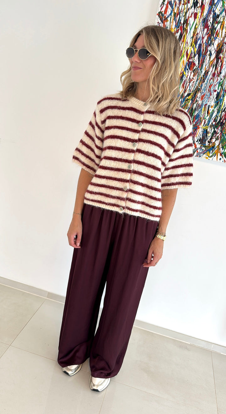 Cardigan gestreift - Burgunder