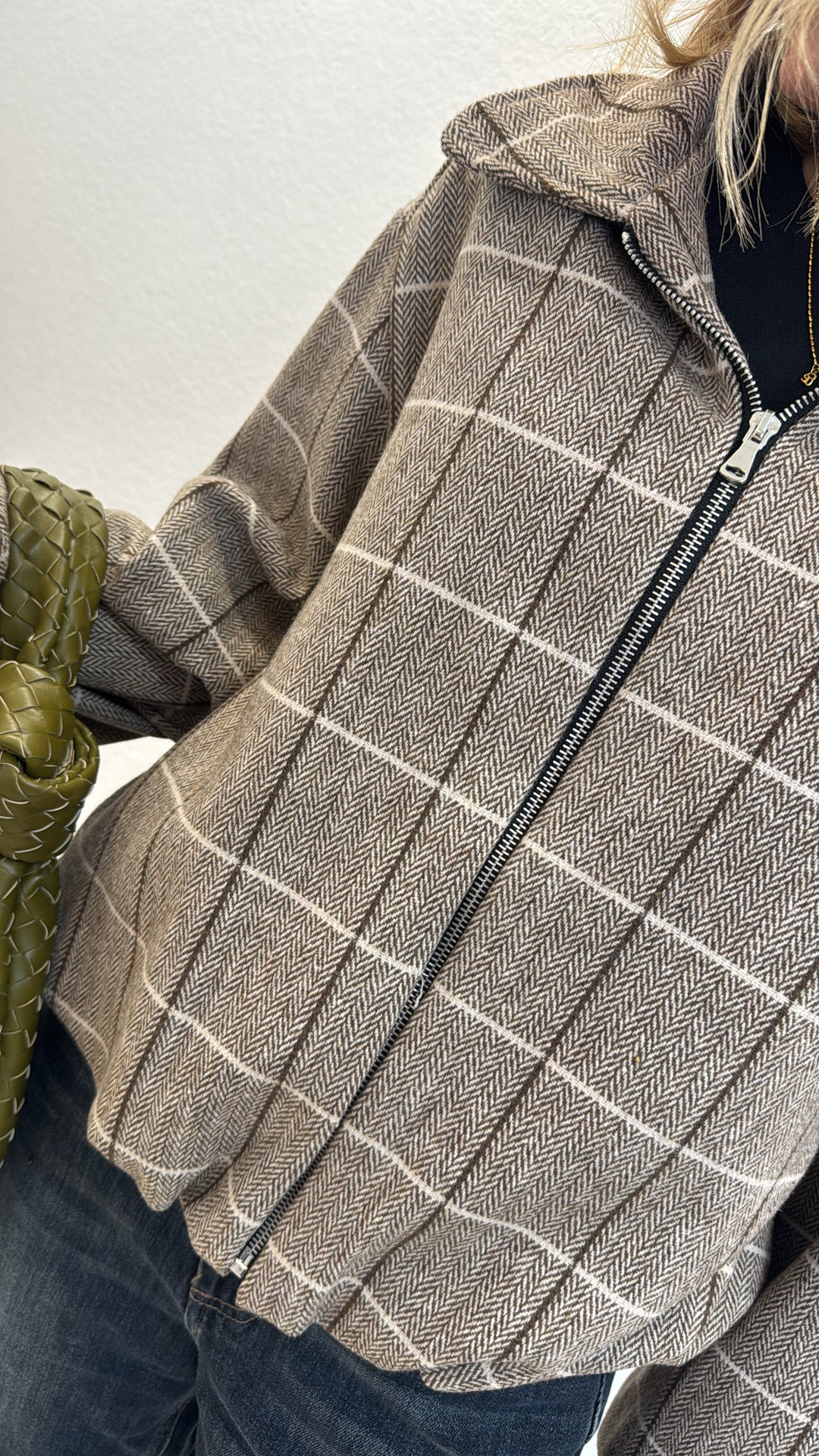 Karierte Blousonjacke - Beige