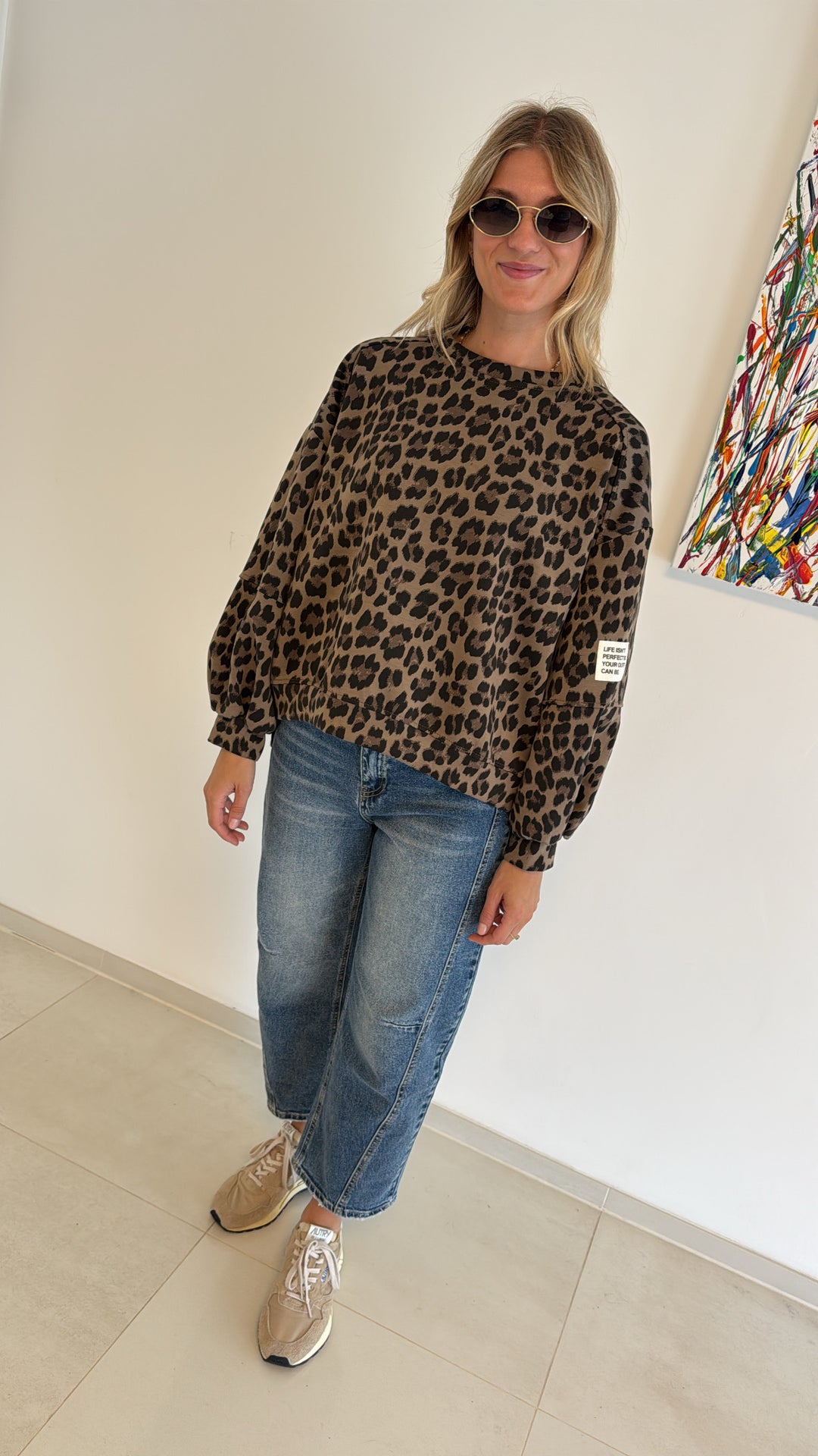 Pullover mit Print - Helles Braun