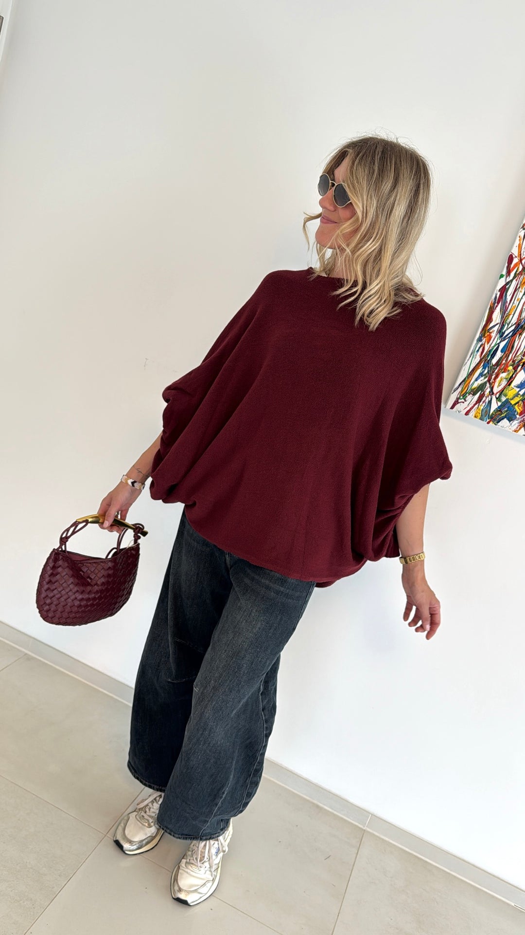 Weiter Pullover - Burgunder