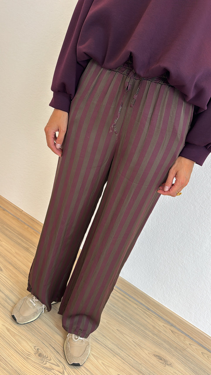 Gestreifte Hose - Burgunder