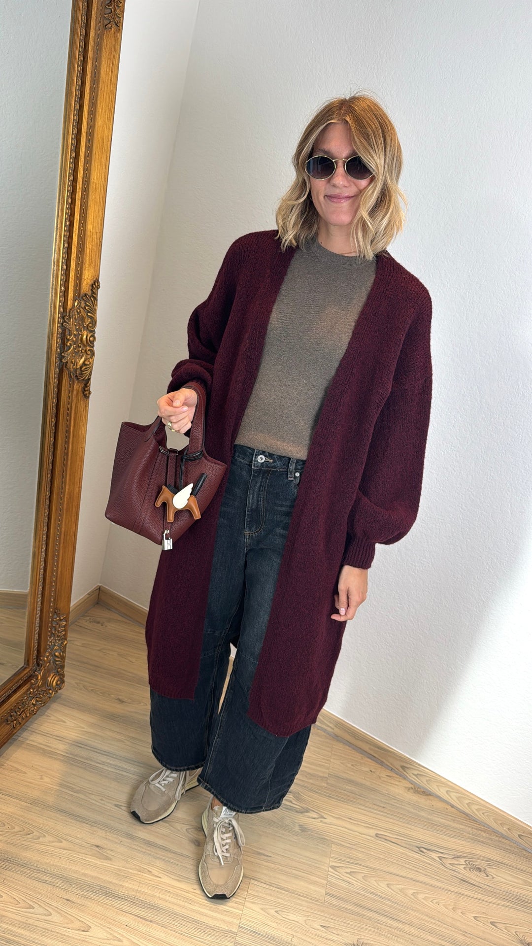 Lange Strickjacke - Burgunder