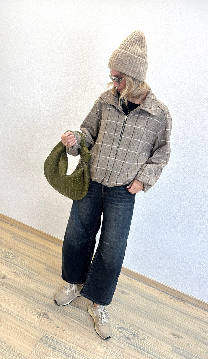 Karierte Blousonjacke - Beige