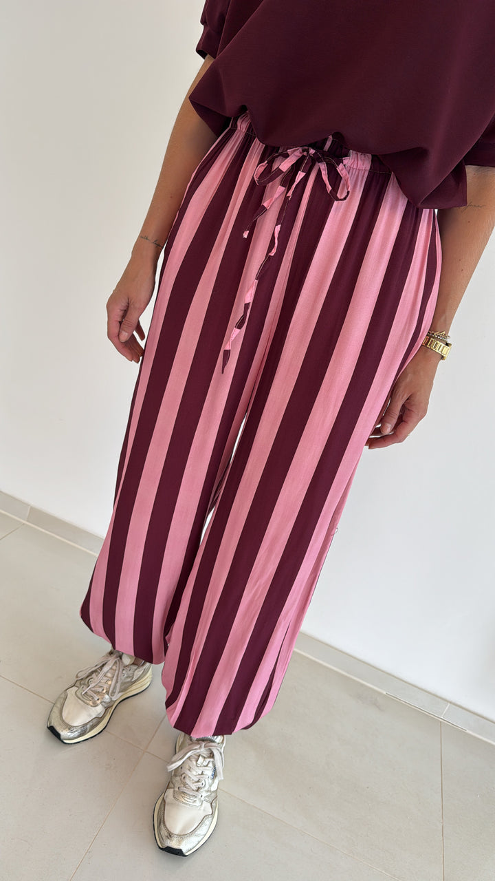 Ballonhose gestreift - Burgunder