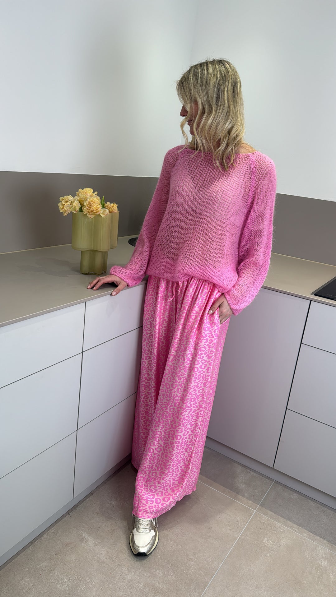 Satinhose mit Print - Pink