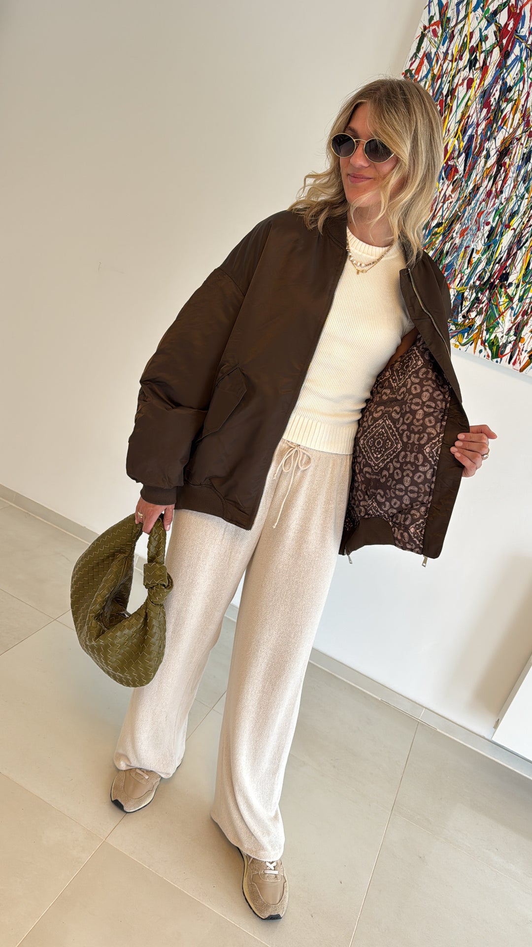 Bomberjacke mit Print - Braun