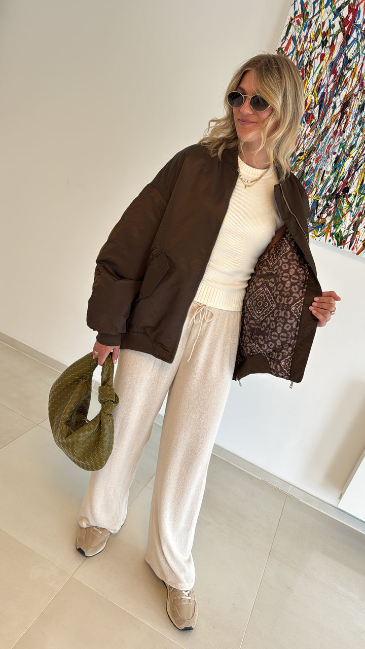 Bomberjacke mit Print - Braun