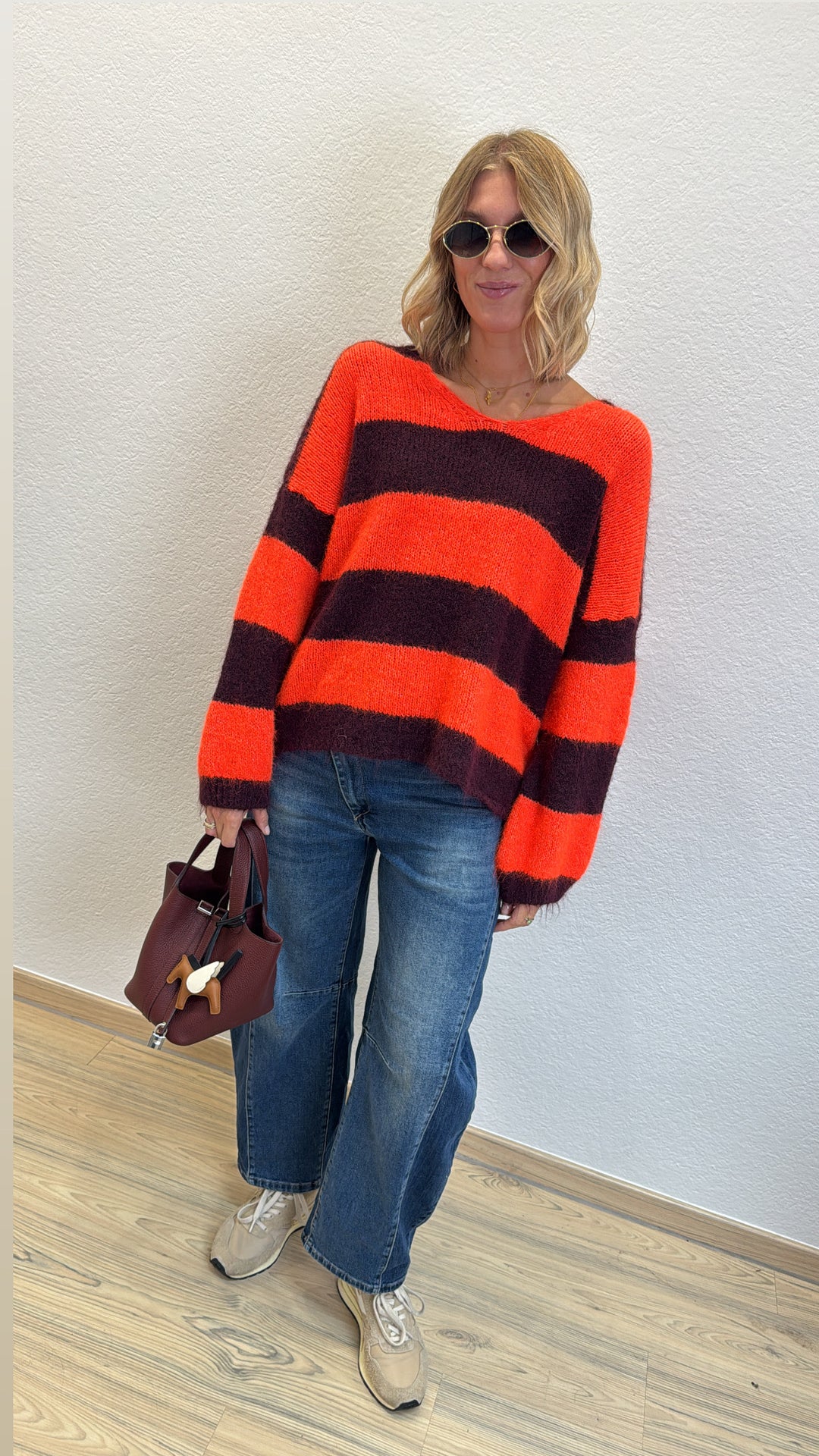 Pullover mit Alapka - Orange/Burgunder