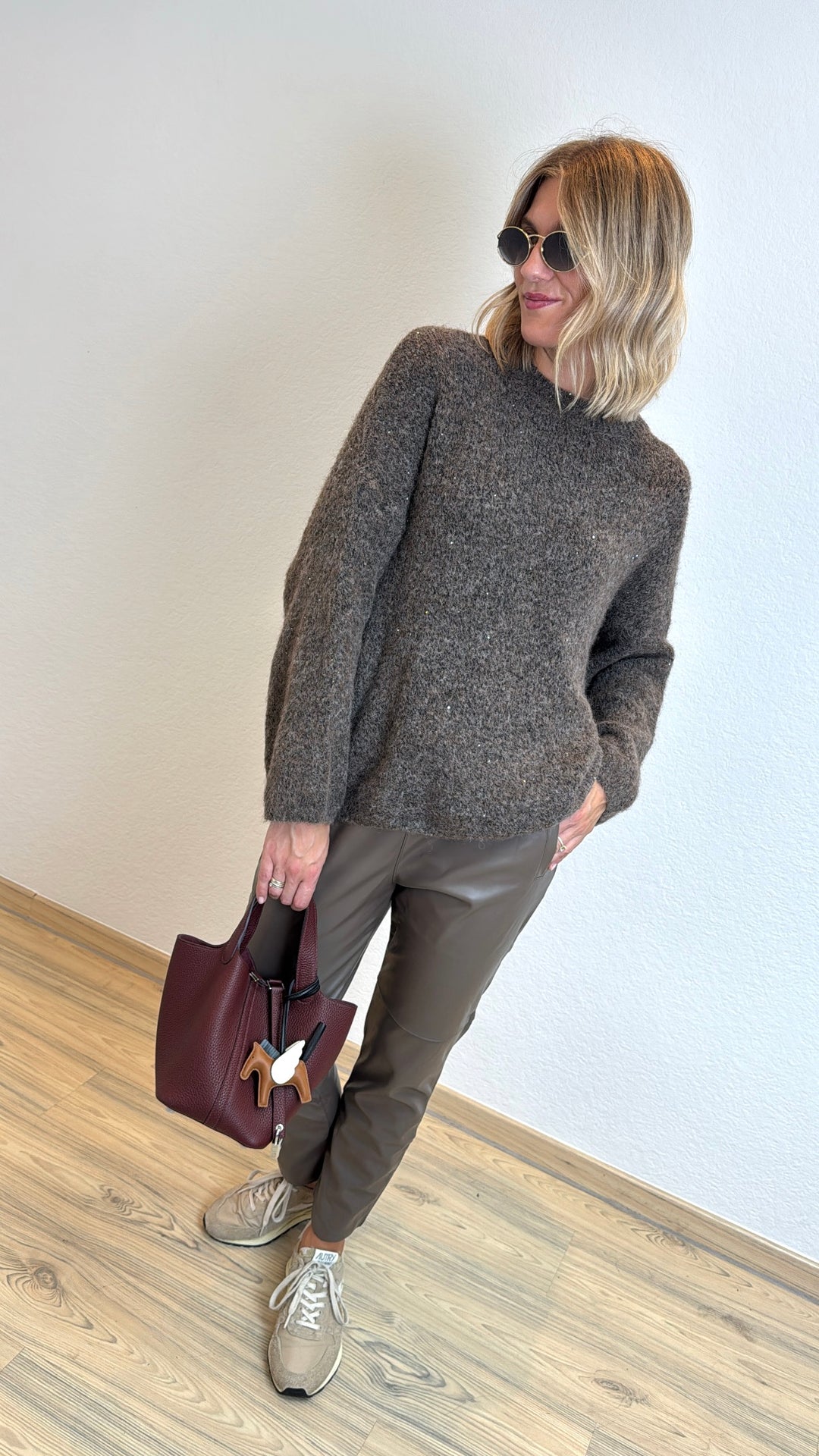 Pullover mit Glitzer - Taupe