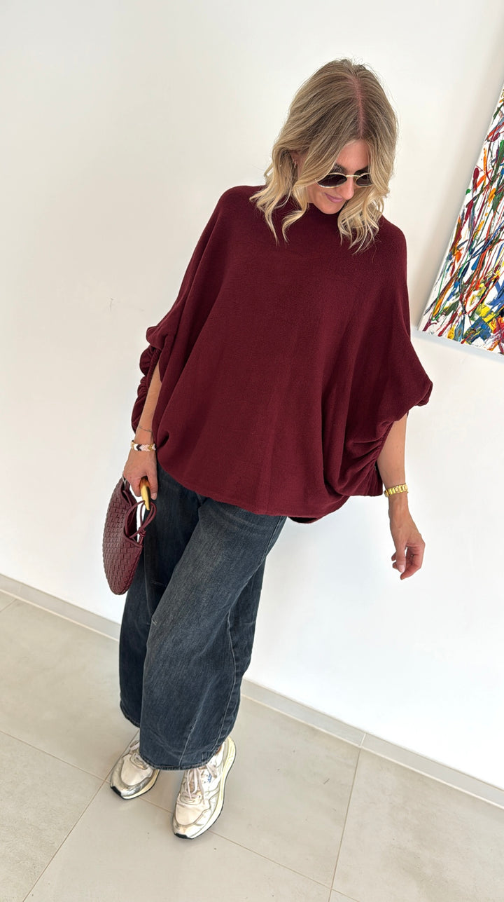 Weiter Pullover - Burgunder