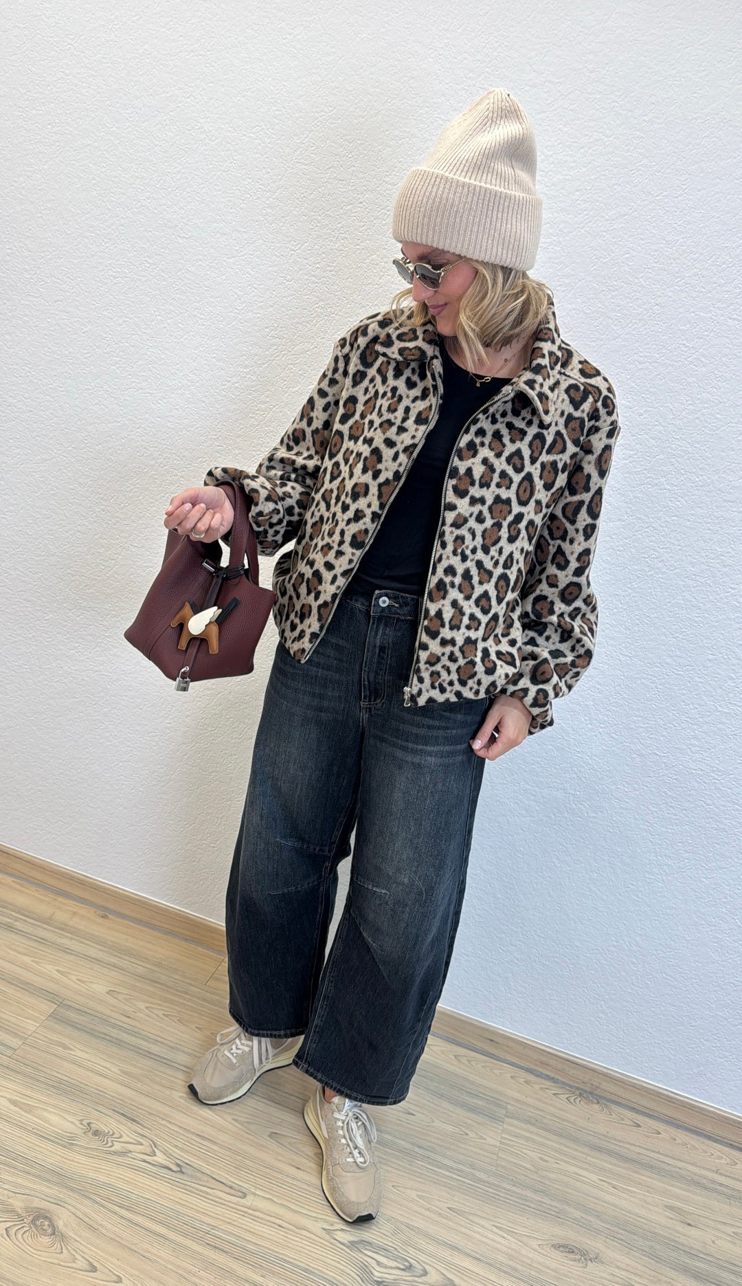 Jacke mit Print - Beige