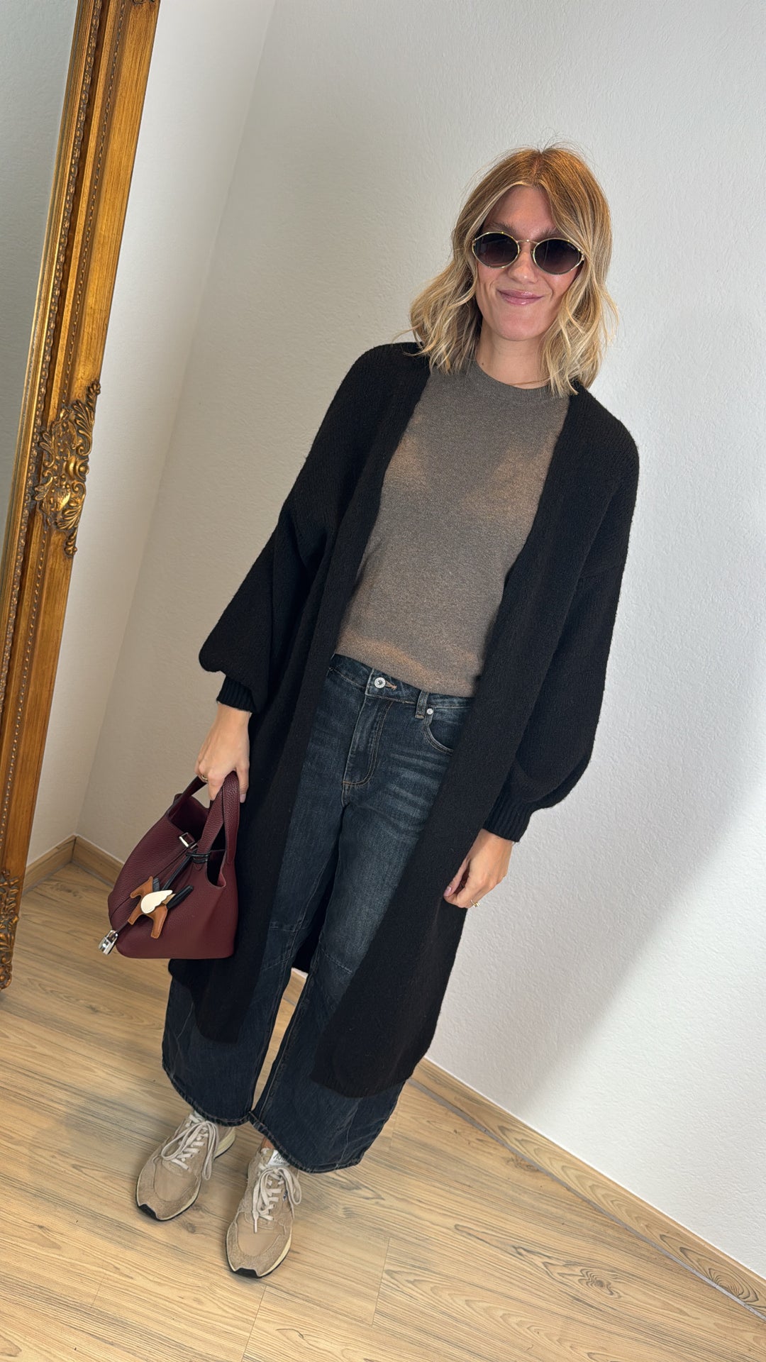 Lange Strickjacke - Schwarz