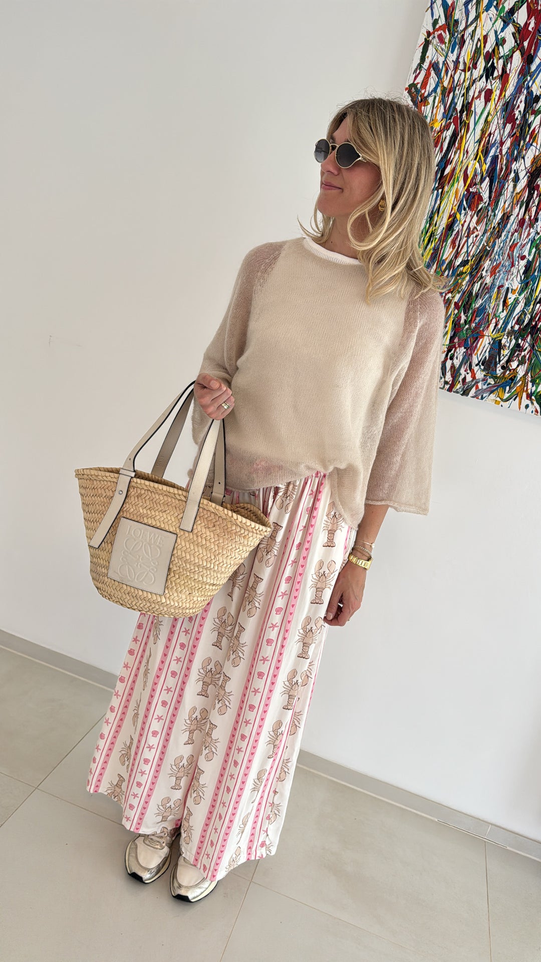Hose mit Print - Beige