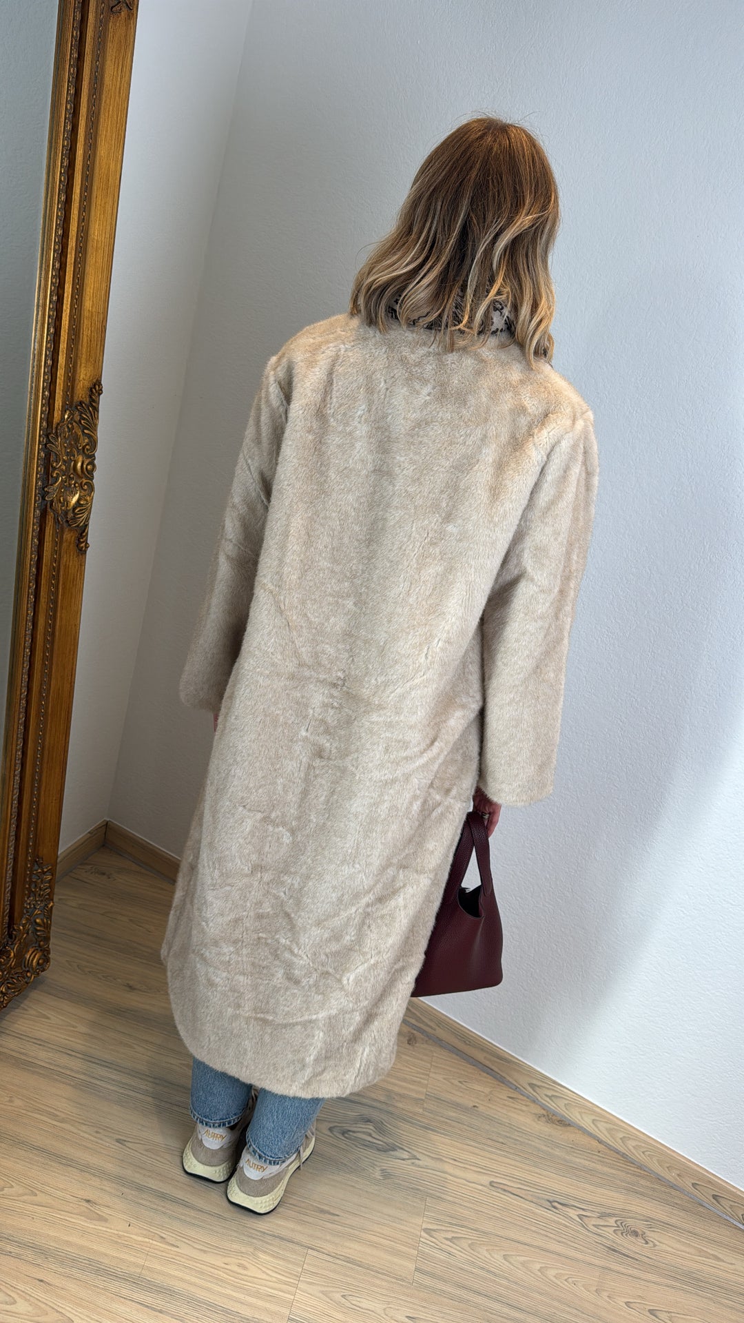 Fake-Fur Mantel - Beige