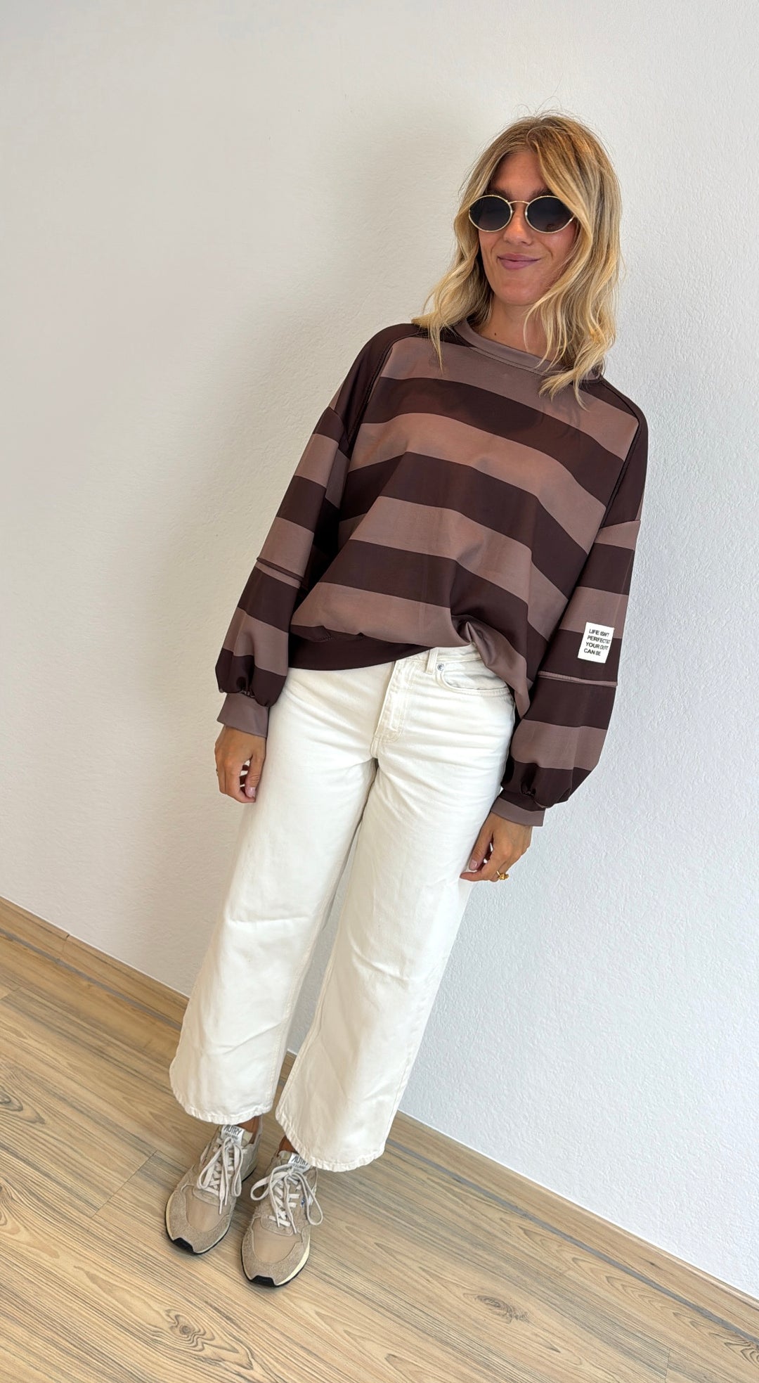 Gestreifter Pullover - Braun (Butterstoff)