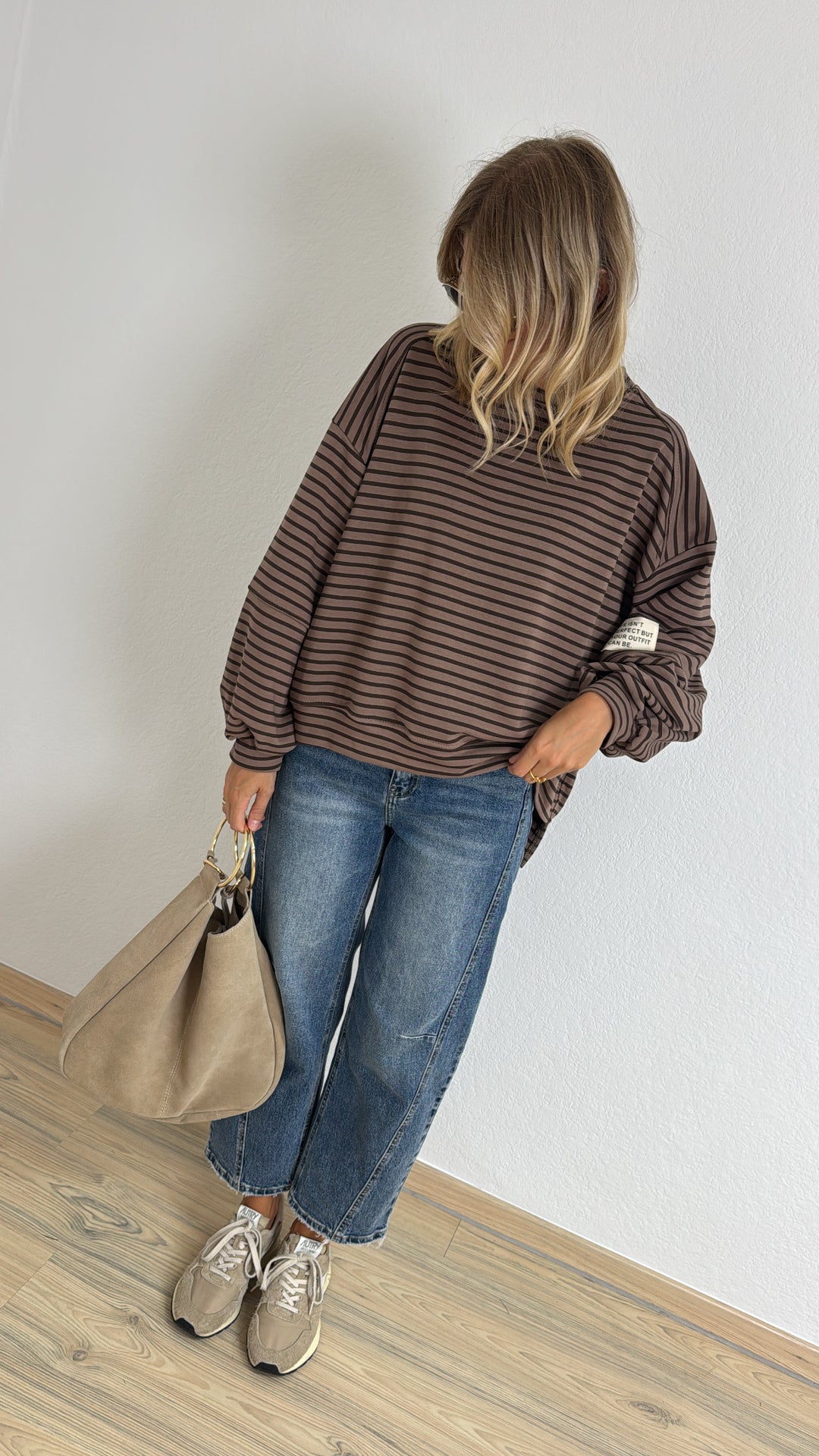 Gestreifter Pullover - Taupe