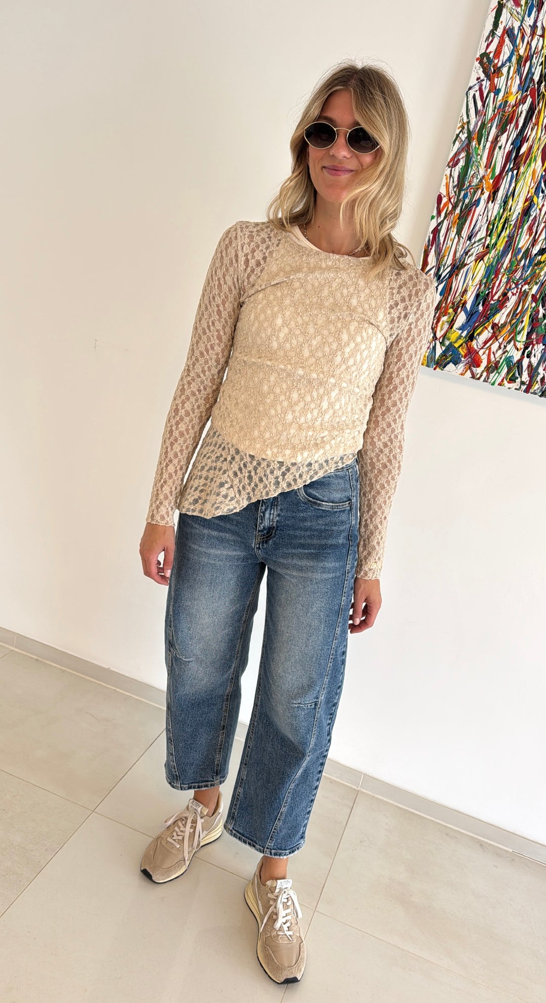 Shirt aus Spitze - Beige