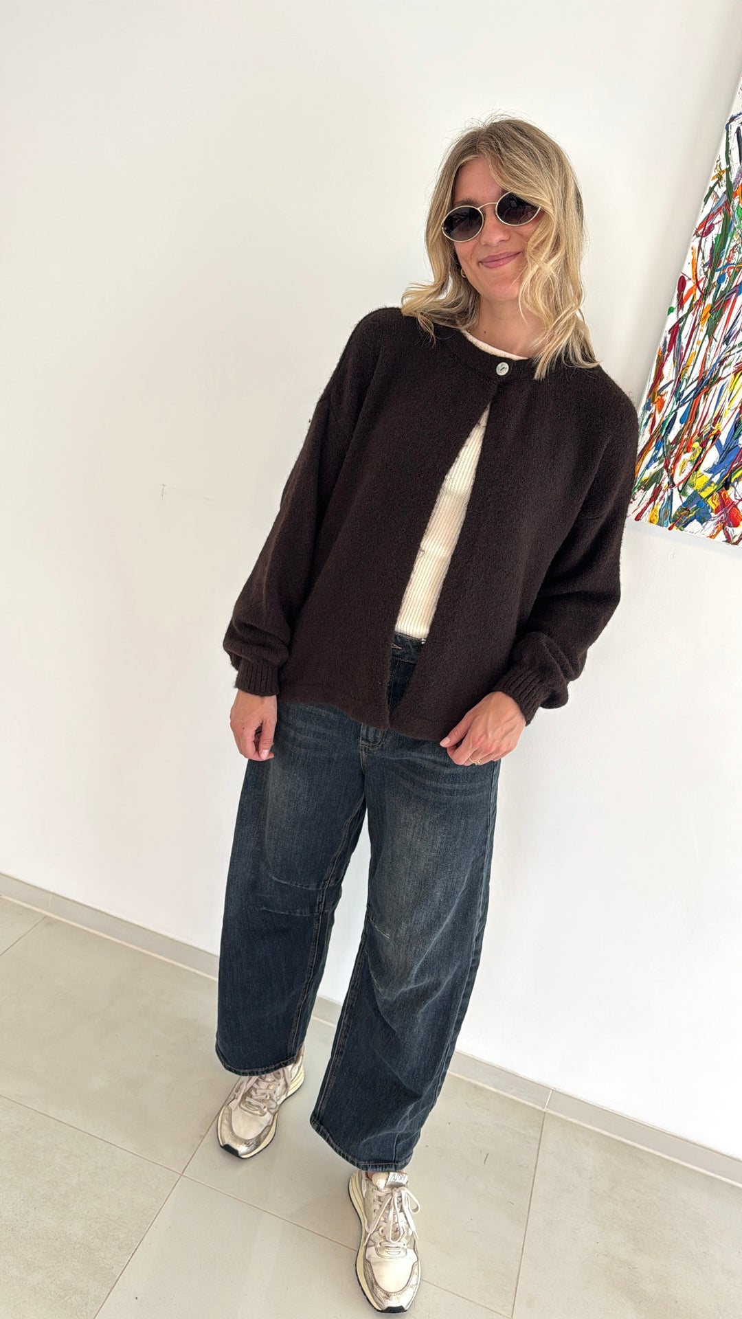 Cardigan mit einem Knopf - Braun