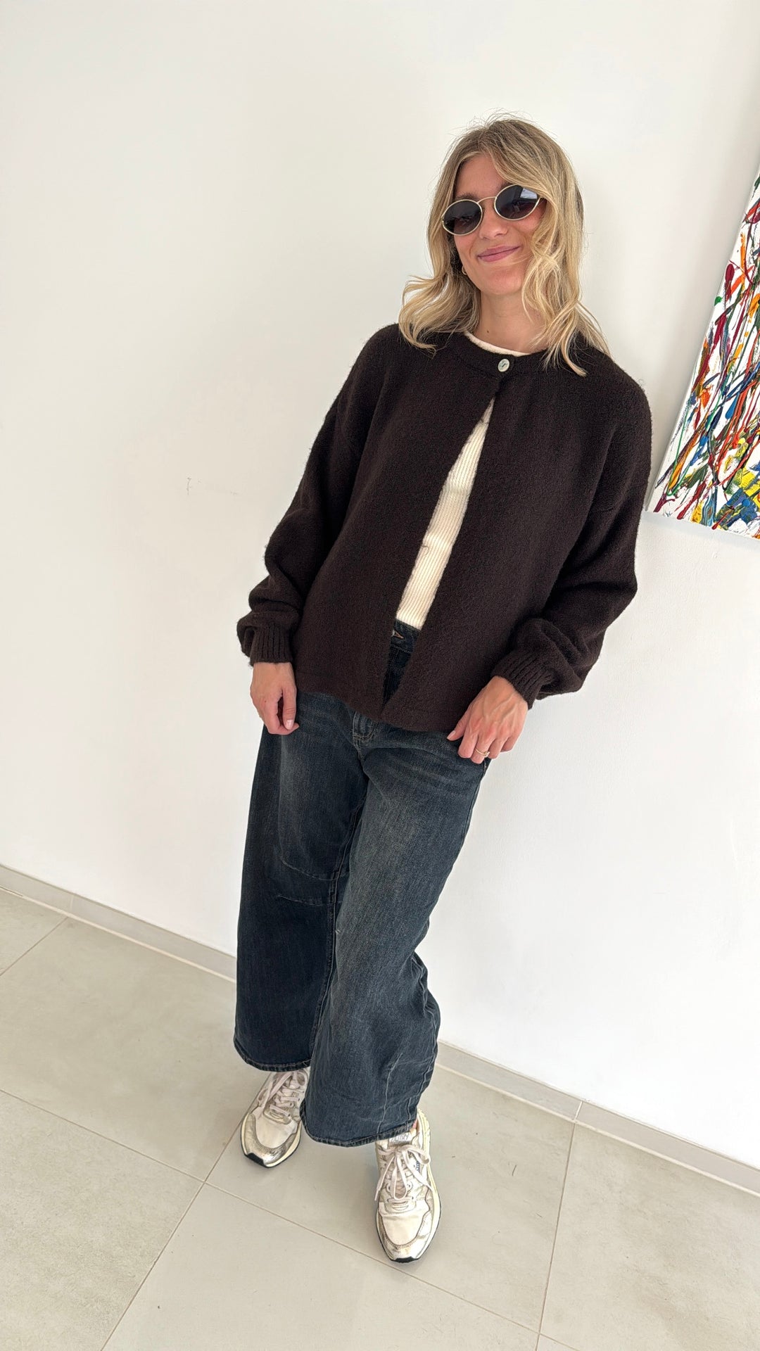 Cardigan mit einem Knopf - Braun