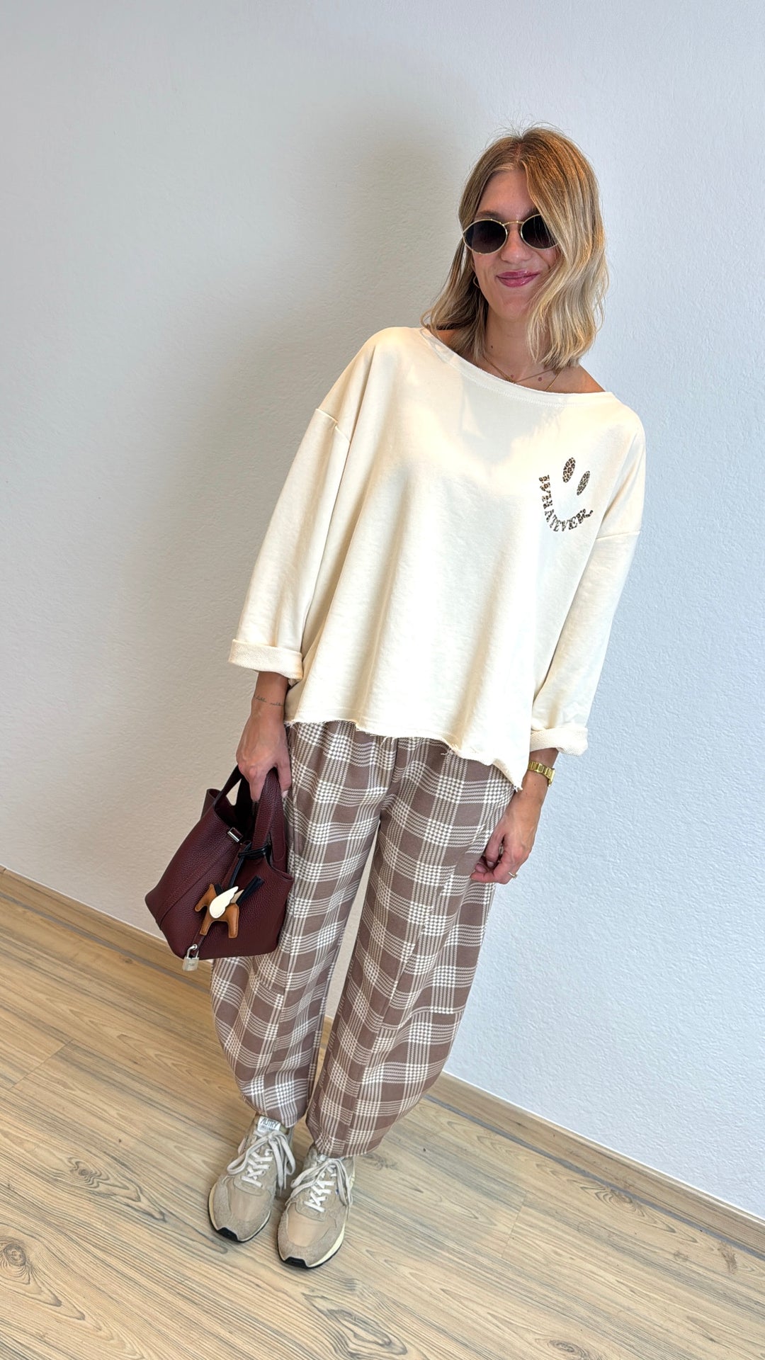 Karierter Barrel-Jogger - Beige