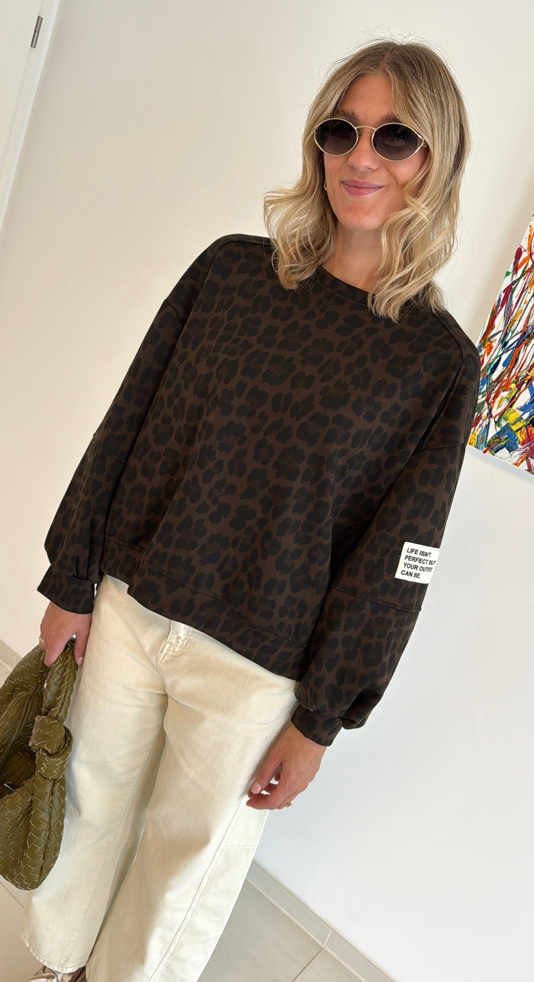 Pullover mit Print - Braun