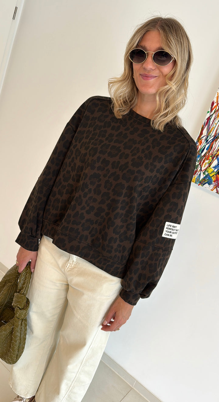 Pullover mit Print - Braun