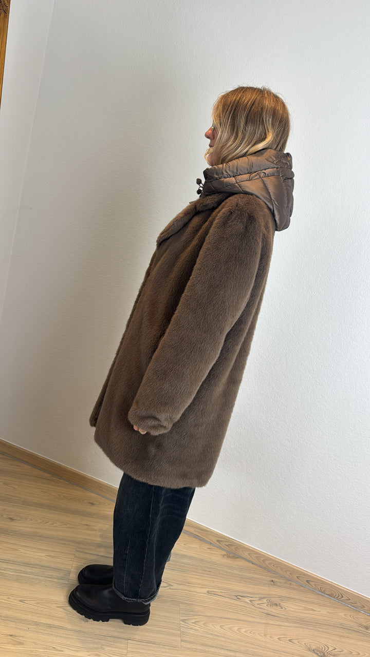 Fake-Fur Mantel - Taupe